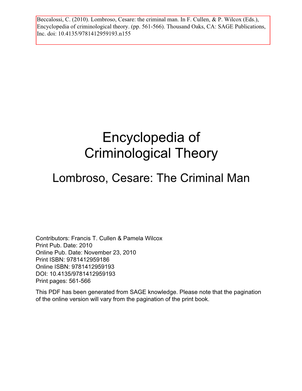 Encyclopedia of Criminological Theory