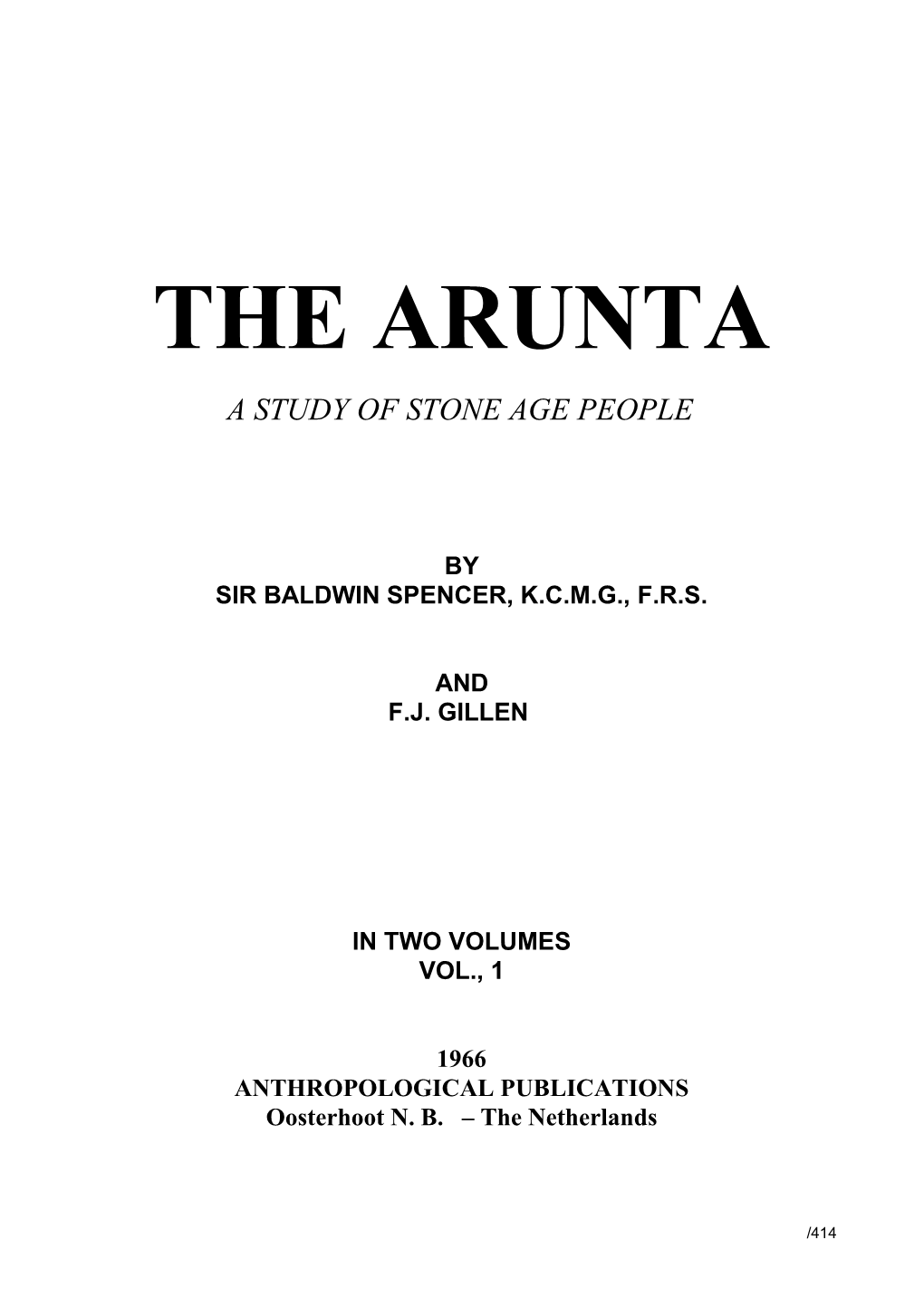 The Arunta a Study of Stone Age People
