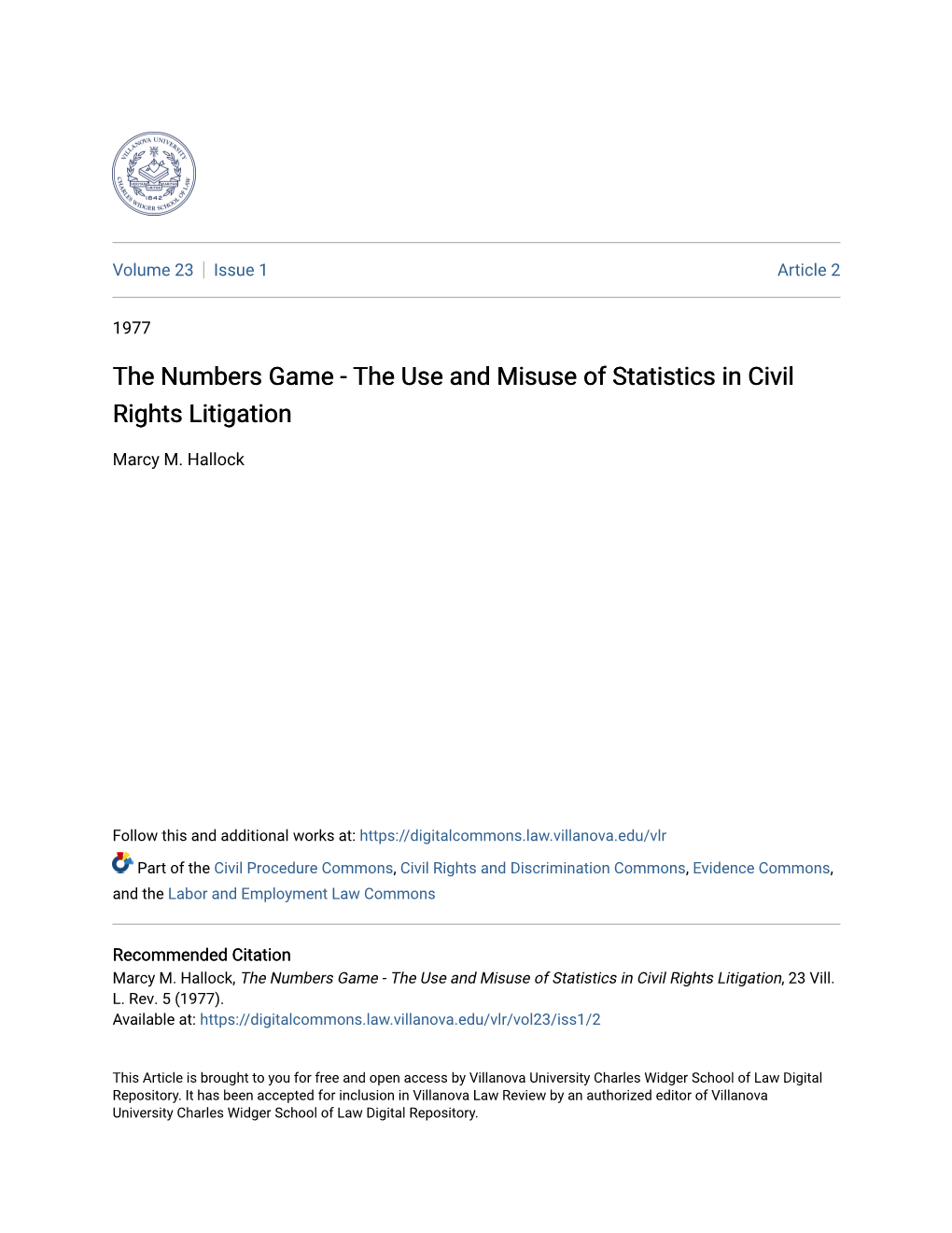 The Numbers Game - the Use and Misuse of Statistics in Civil Rights Litigation