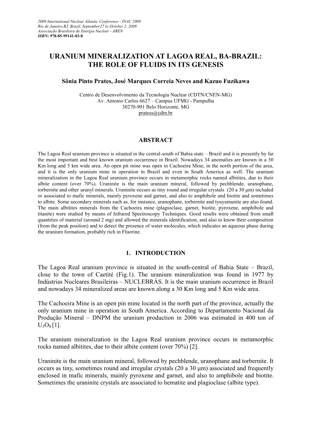 Uranium Mineralization at Lagoa Real, Ba-Brazil: the Role of Fluids in Its Genesis