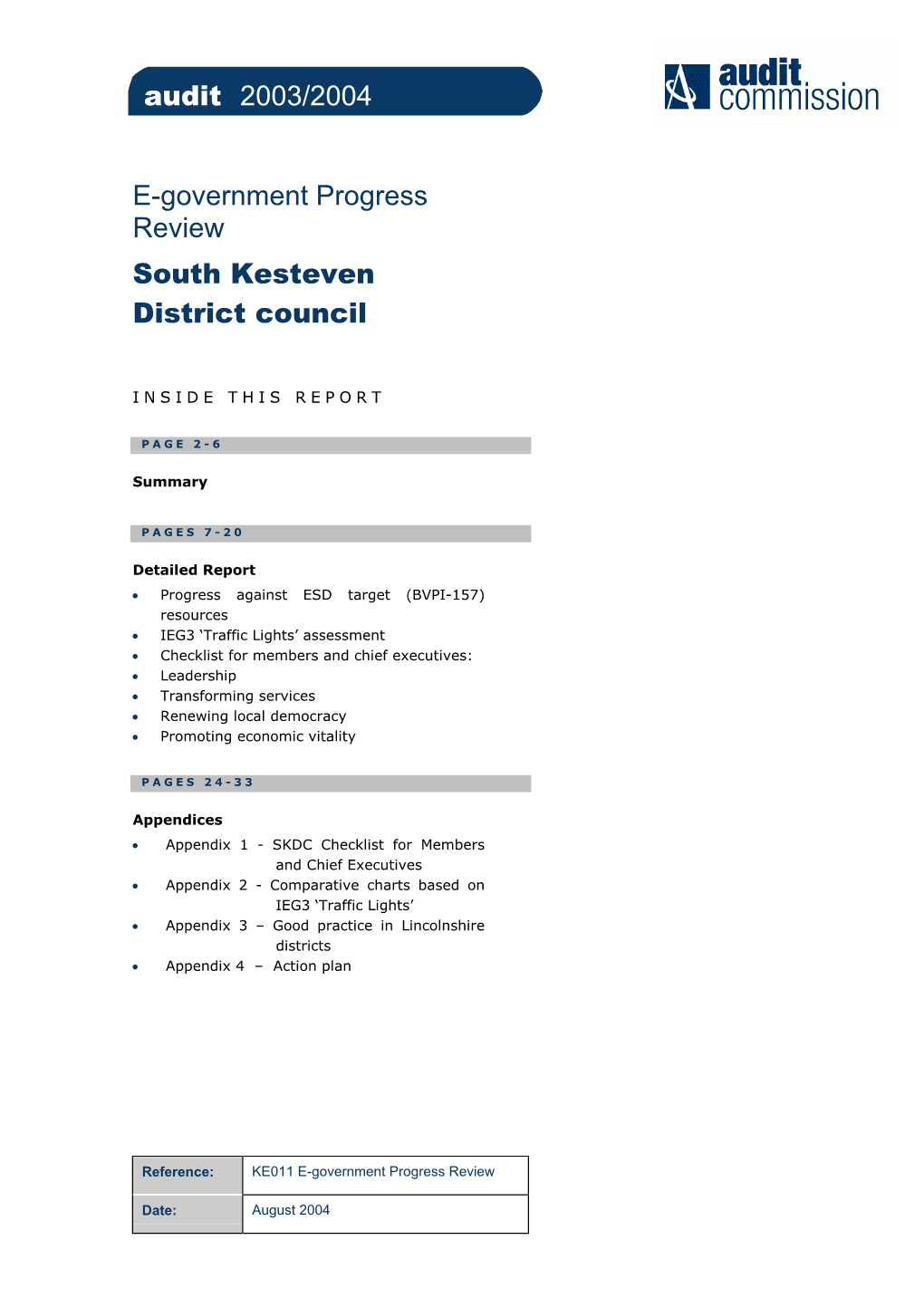 E-Government Progress Review South Kesteven District Council Audit