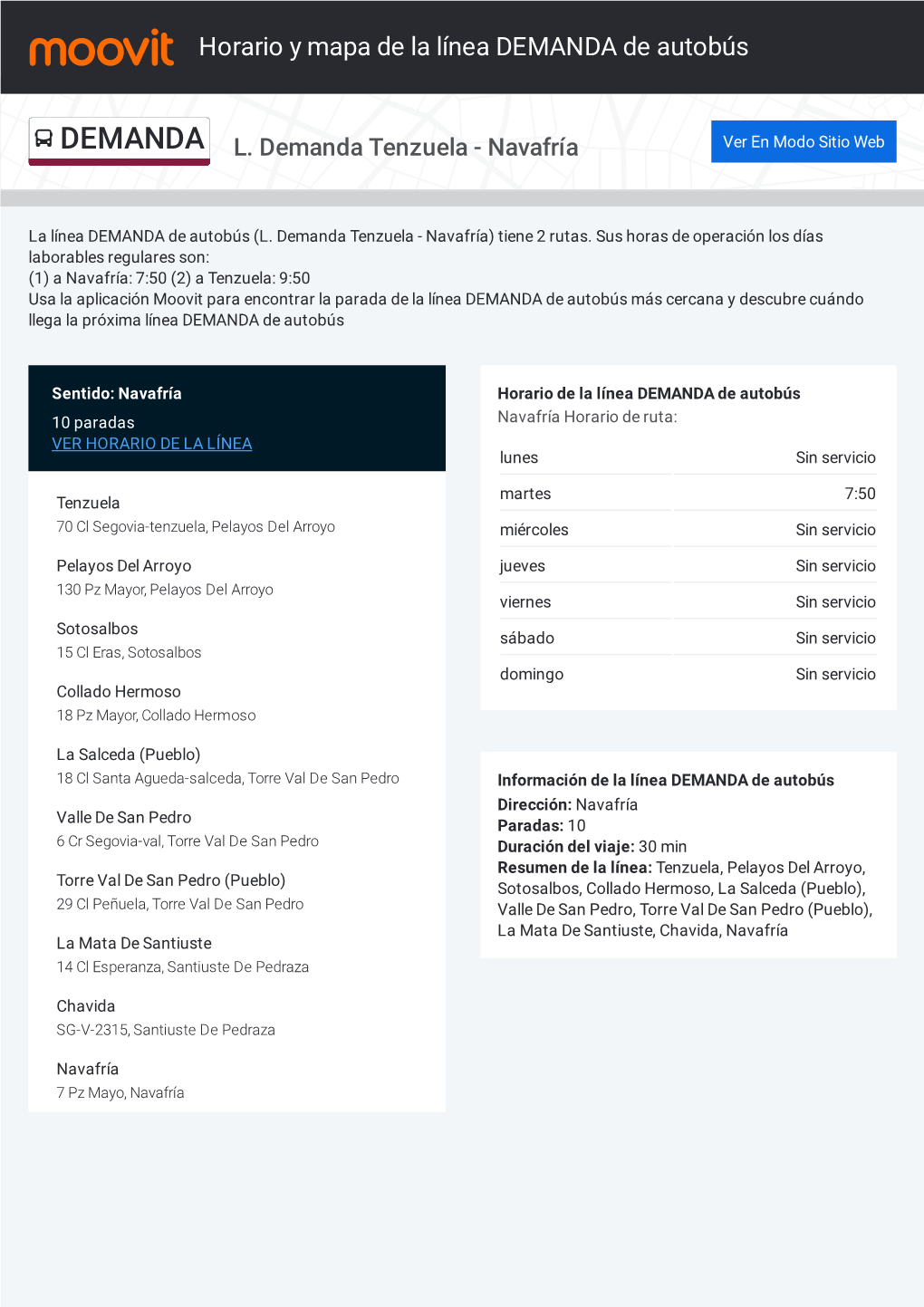 Horario Y Mapa De La Línea DEMANDA De Autobús