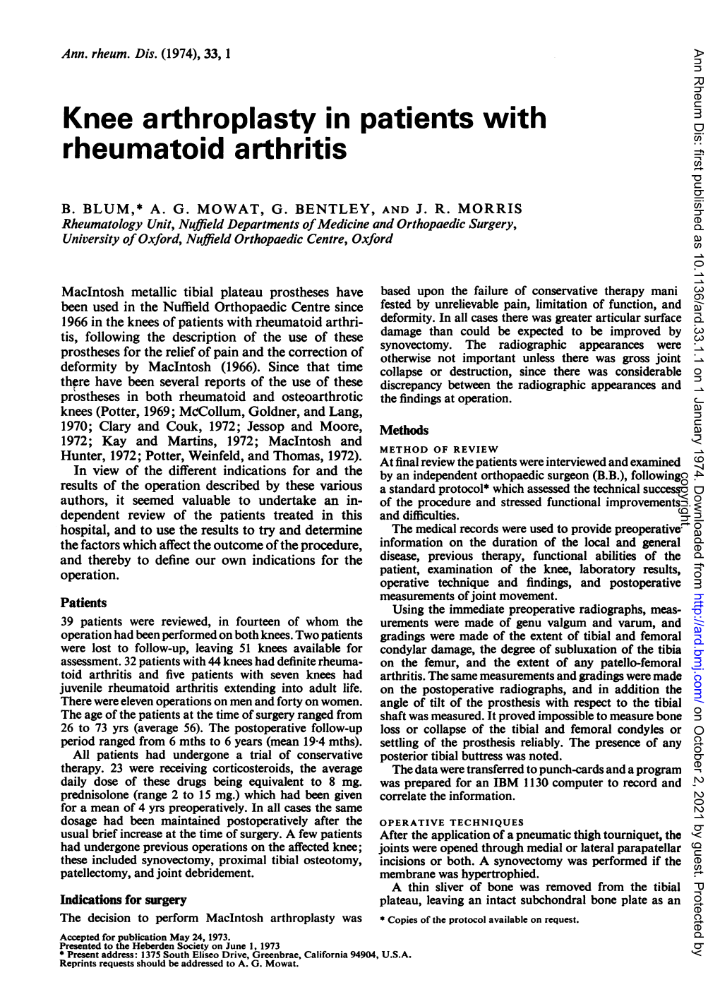 Knee Arthroplasty in Patients with Rheumatoid Arthritis