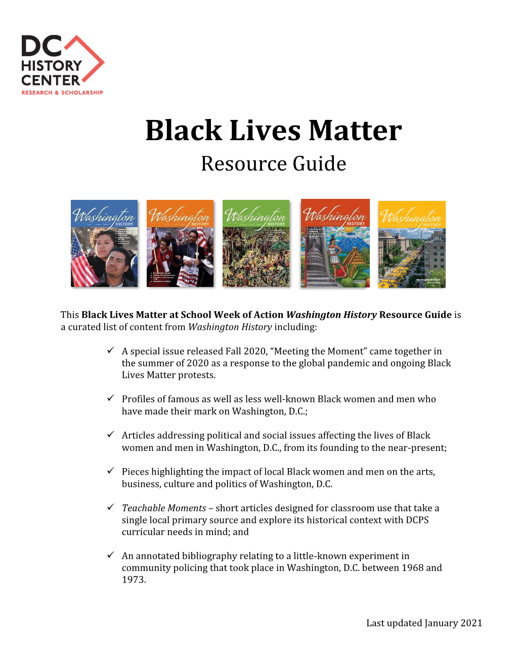 Black Lives Matter at School Washington History Resources