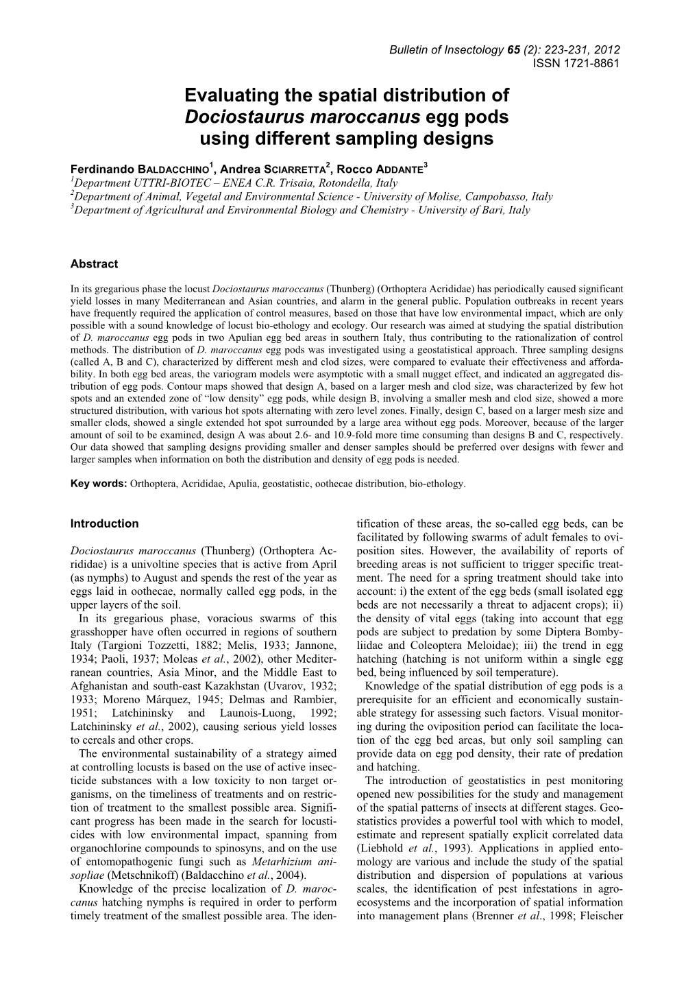 Evaluating the Spatial Distribution of Dociostaurus Maroccanus Egg Pods Using Different Sampling Designs