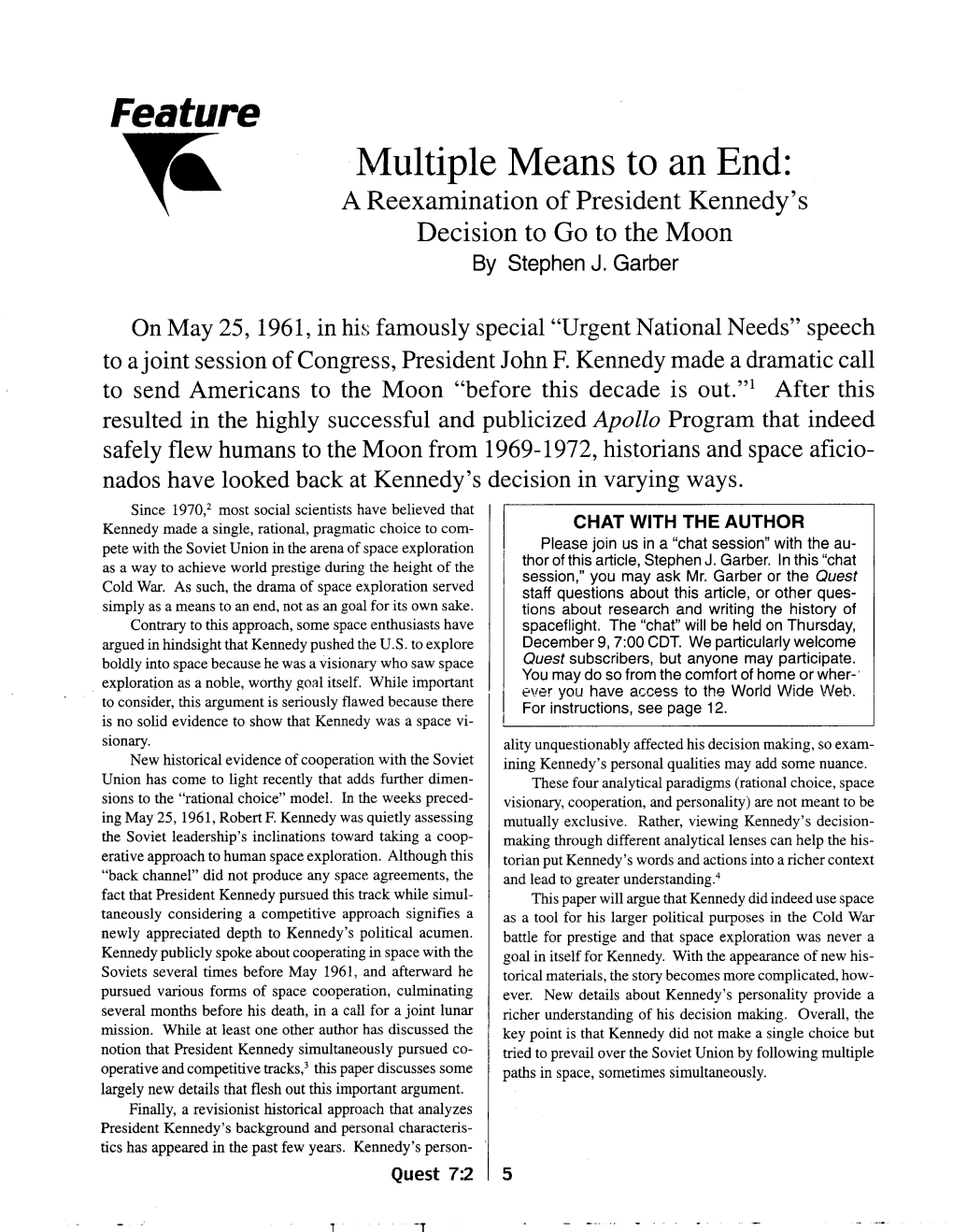 Feature Multiple Means to an End: a Reexamination of President Kennedy’S Decision to Go to the Moon by Stephen J