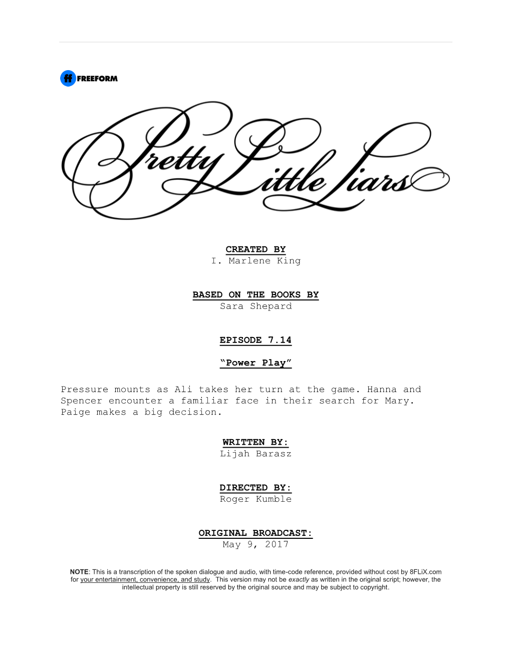 Pretty Little Liars | Dialogue Transcript | S7:E14