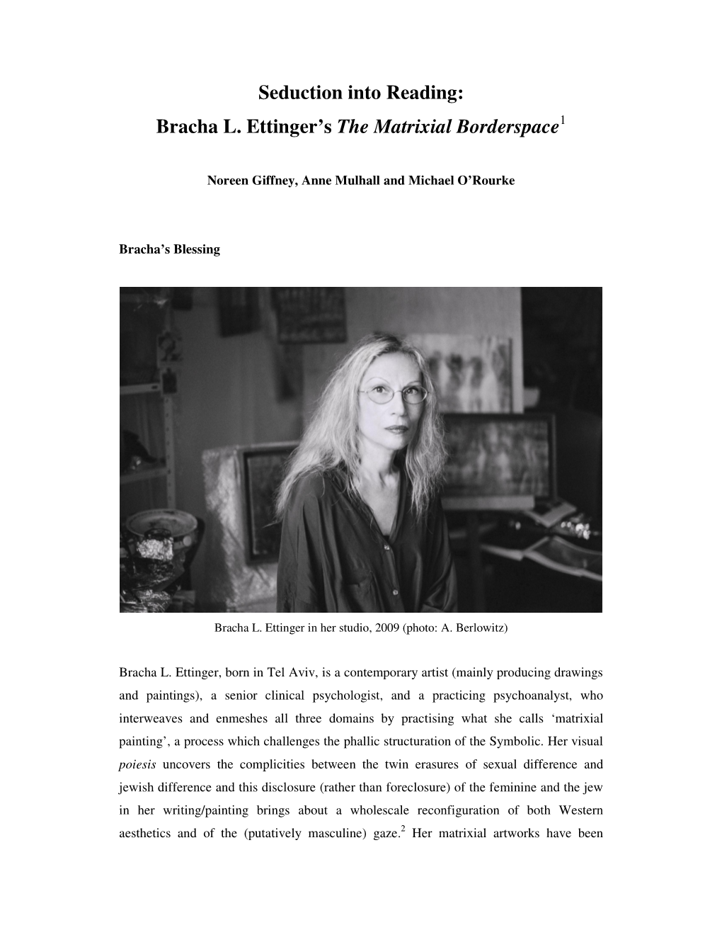 Bracha L. Ettinger's the Matrixial Borderspace