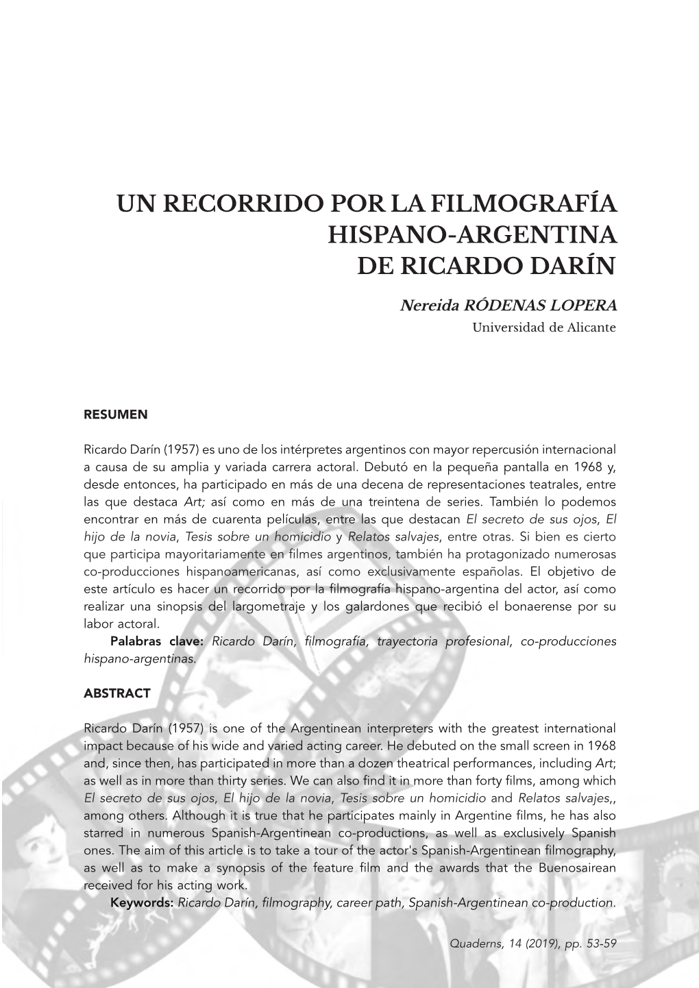Un Recorrido Por La Filmografía Hispano-Argentina De Ricardo Darín