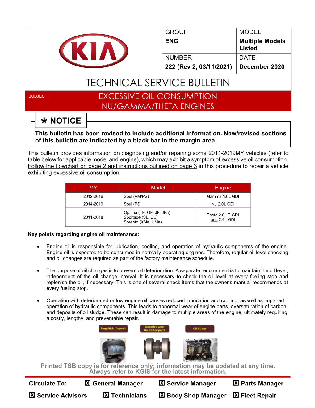 Excessive Oil Consumption Nu/Gamma/Theta Engines