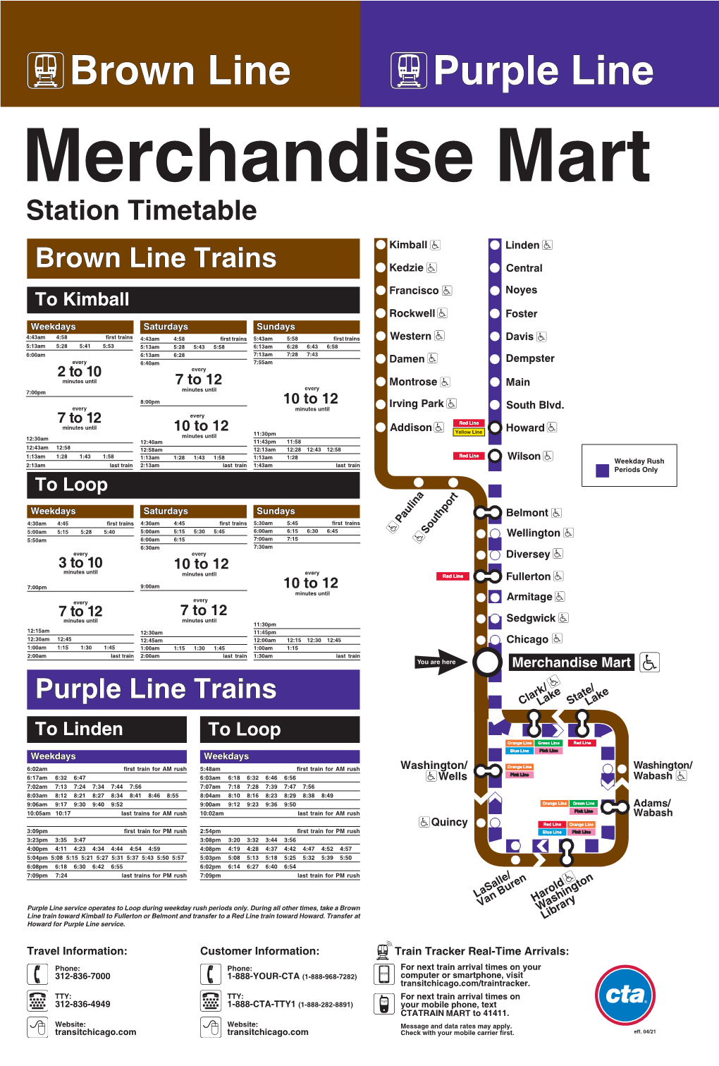 Brown Line Train Toward Kimball to Fullerton Or Belmont and Transfer to a Red Line Train Toward Howard