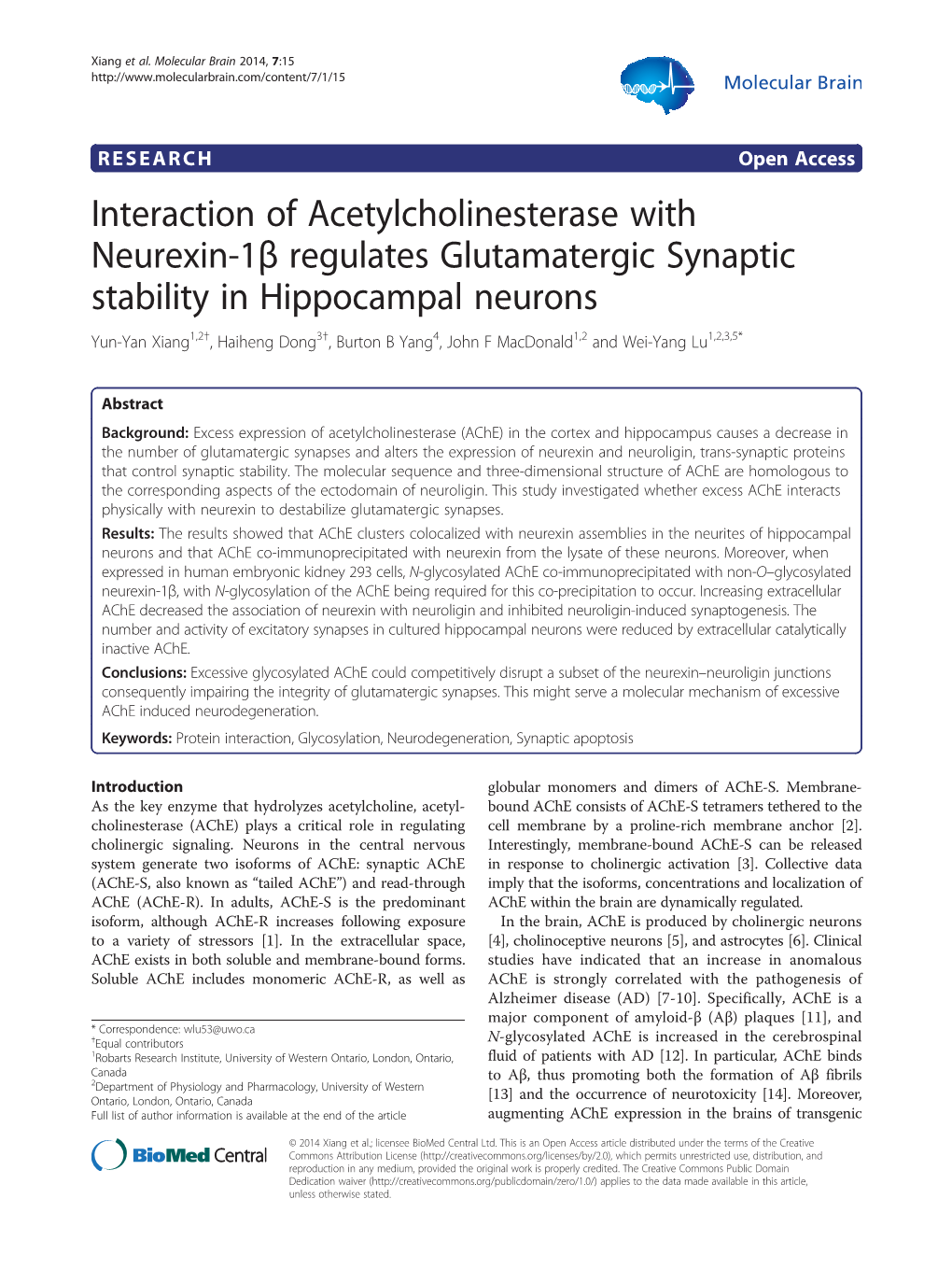 Interaction of Acetylcholinesterase with Neurexin-1Β Regulates