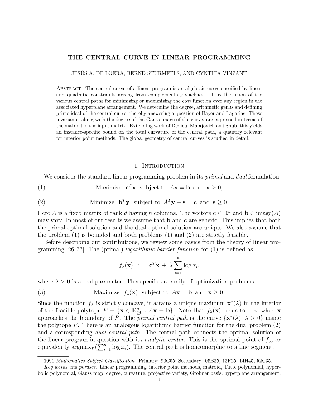 The Central Curve in Linear Programming