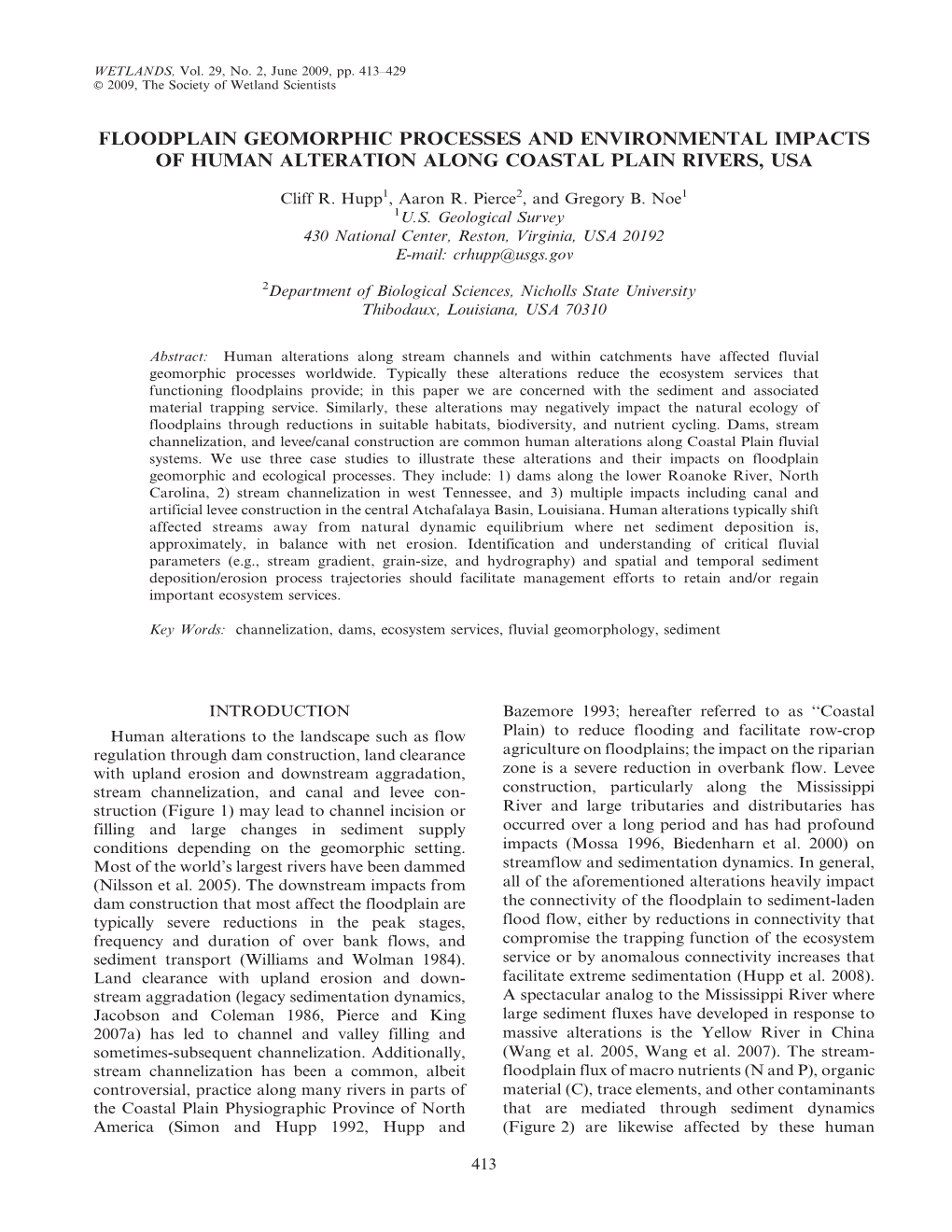 Floodplain Geomorphic Processes and Environmental Impacts of Human Alteration Along Coastal Plain Rivers, Usa