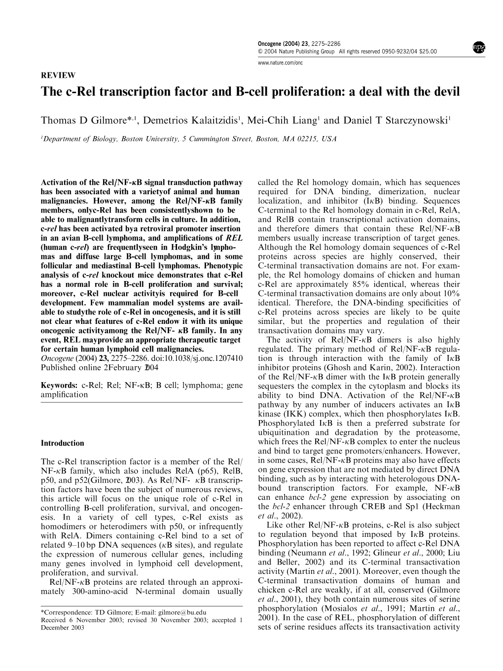 The C-Rel Transcription Factor and B-Cell Proliferation: a Deal with the Devil