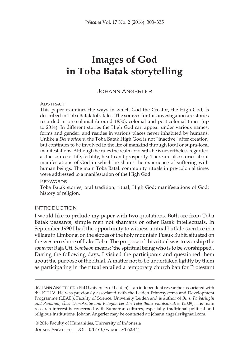 Images of God in Toba Batak Storytelling