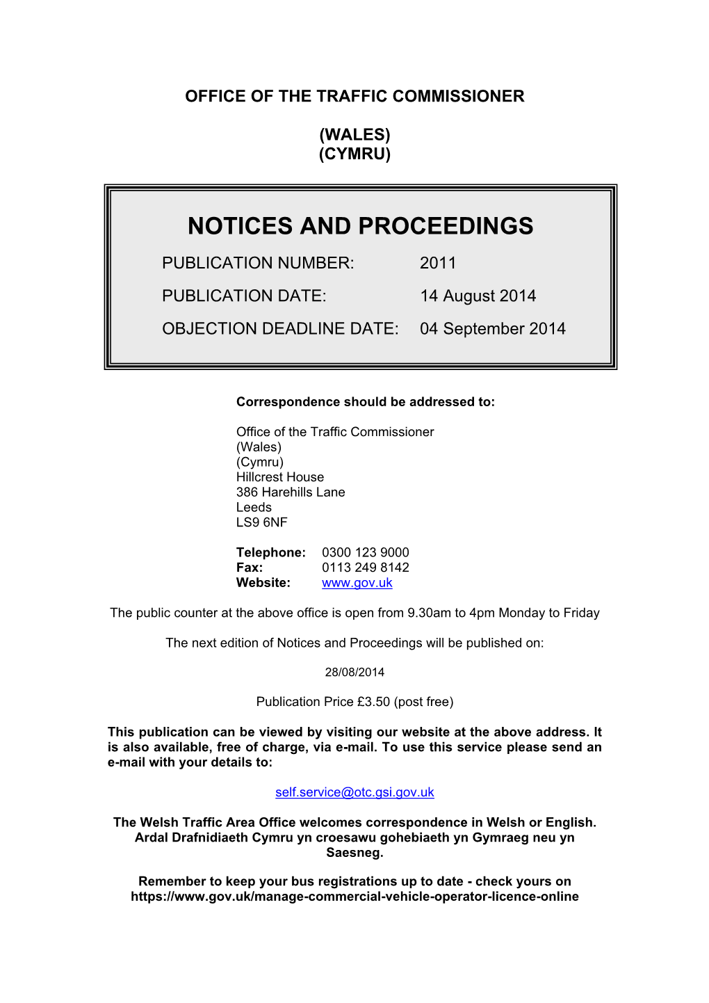 Notices and Proceedings for Wales
