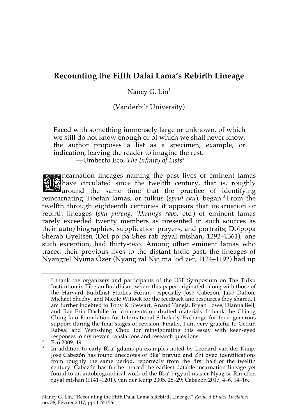 Recounting the Fifth Dalai Lama's Rebirth Lineage