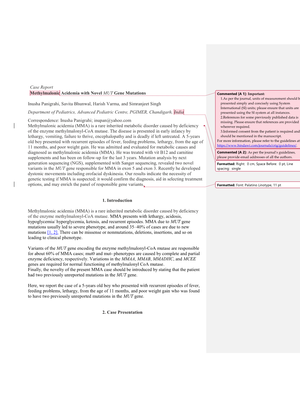 Case Report Methylmalonic Acidemia with Novel MUT Gene Mutations