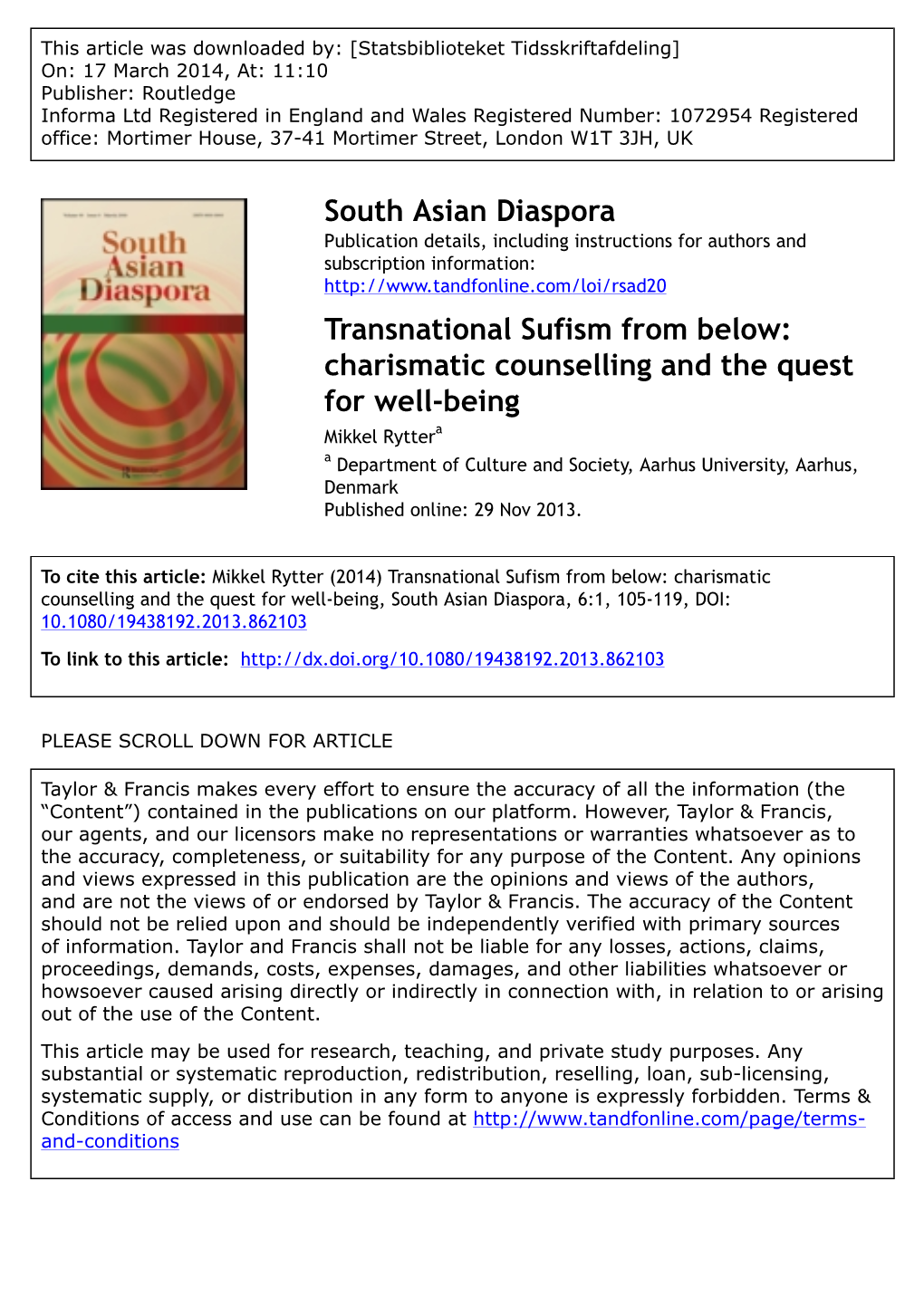 Transnational Sufism from Below: Charismatic Counselling and The