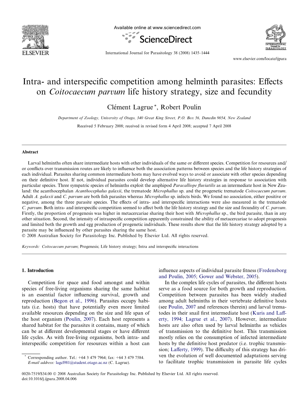 And Interspecific Competition Among Helminth