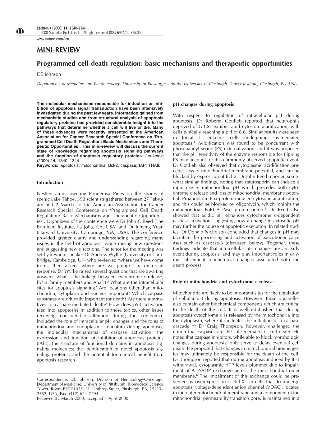 MINI-REVIEW Programmed Cell Death Regulation