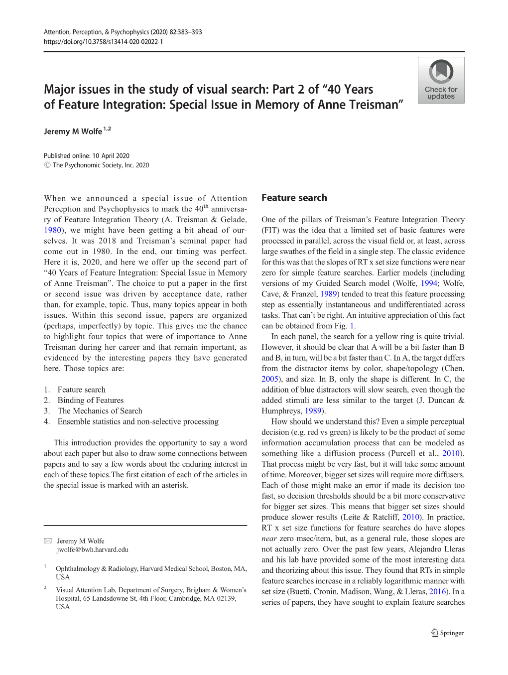 Major Issues in the Study of Visual Search: Part 2 of “40 Years of Feature Integration: Special Issue in Memory of Anne Treisman”