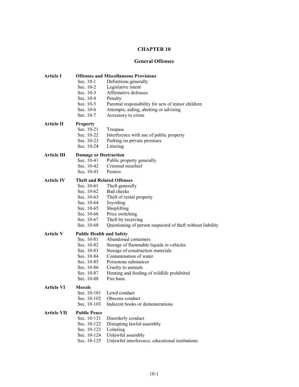 CHAPTER 10 General Offenses