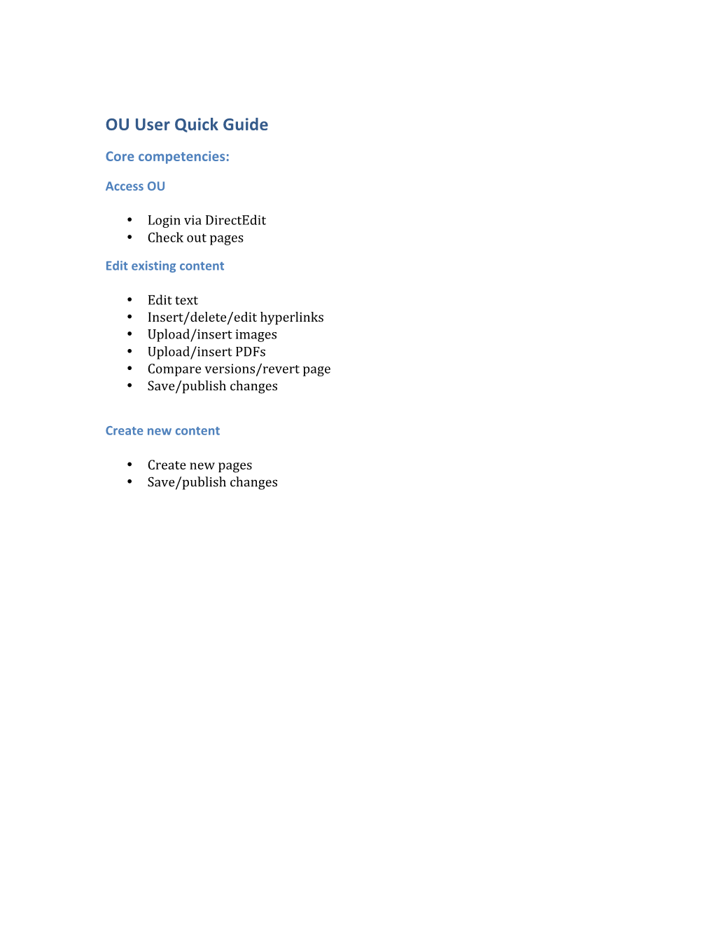 OU User Quick Guide Core Competencies