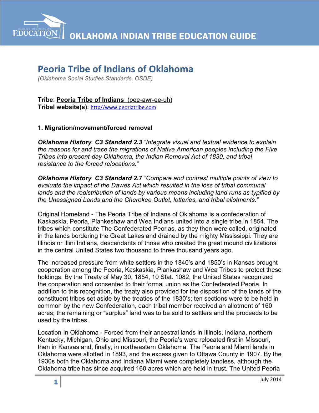 Peoria Tribe of Indians of Oklahoma (Oklahoma Social Studies Standards, OSDE)