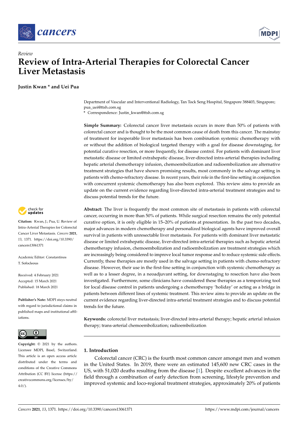 Review of Intra-Arterial Therapies for Colorectal Cancer Liver Metastasis