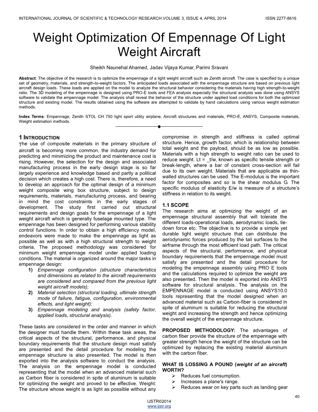 Weight Optimization of Empennage of Light Weight Aircraft