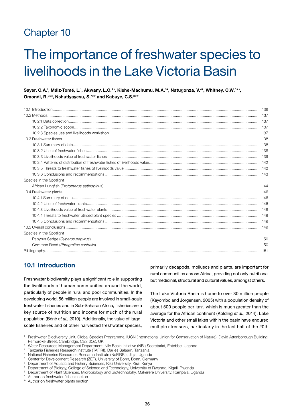 The Importance of Freshwater Species to Livelihoods in the Lake Victoria Basin