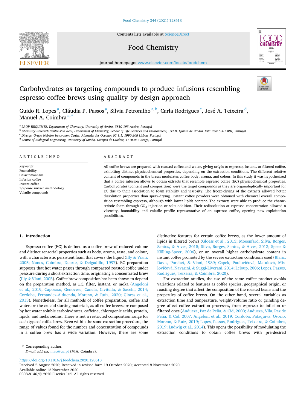 Carbohydrates As Targeting Compounds to Produce Infusions Resembling Espresso Coffee Brews Using Quality by Design Approach