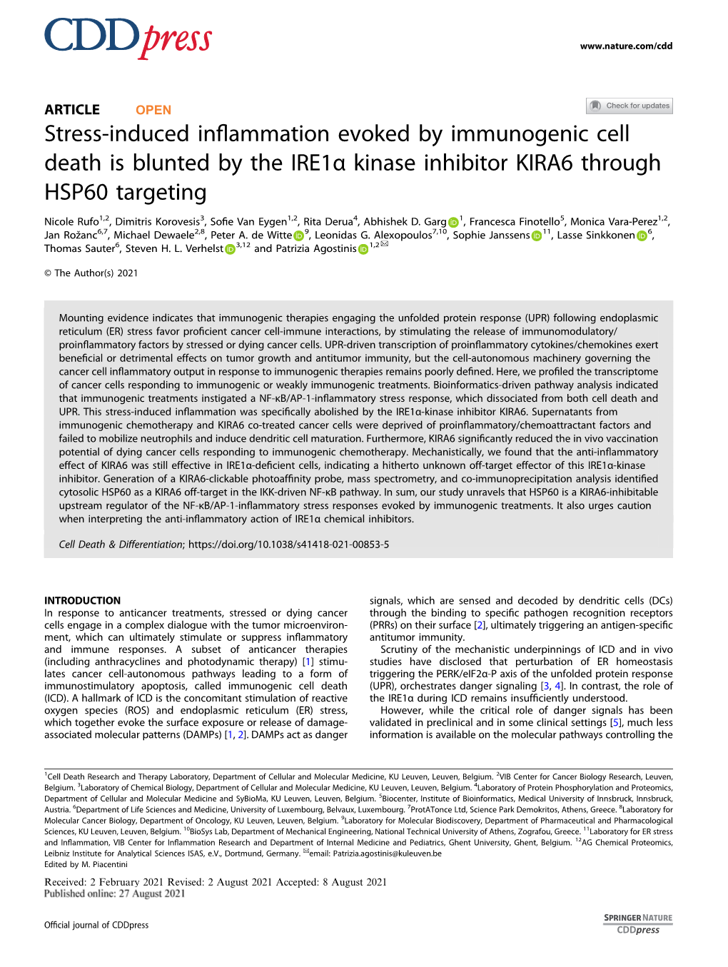 Stress-Induced Inflammation Evoked by Immunogenic Cell Death Is