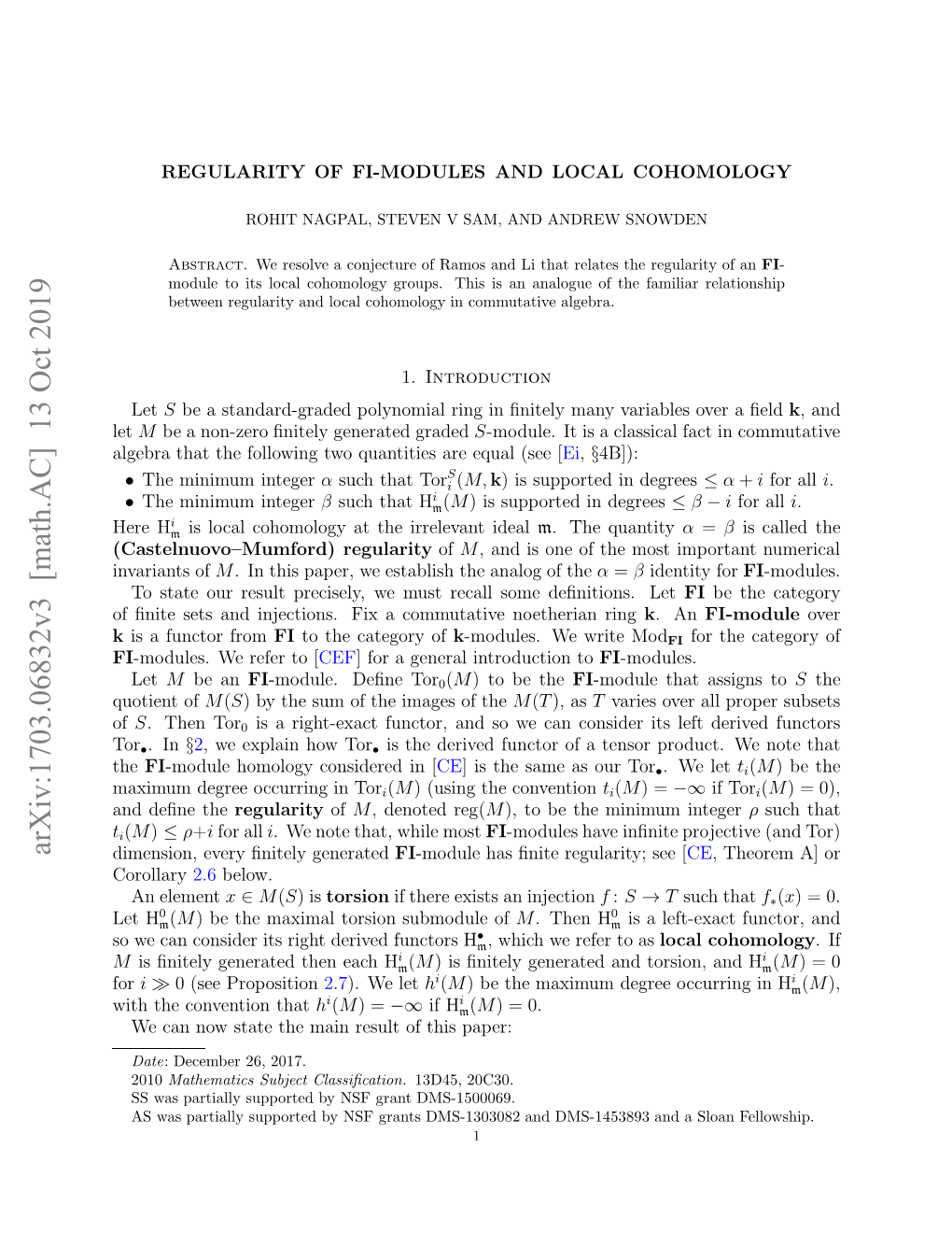 Arxiv:1703.06832V3 [Math.AC]