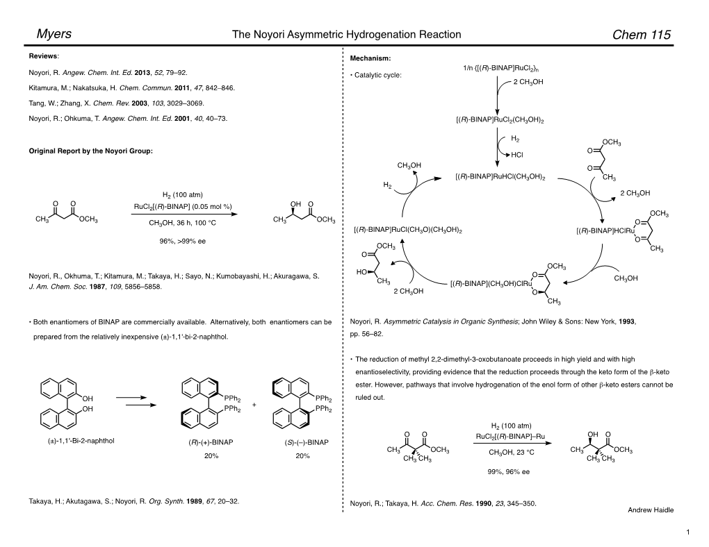 The Noyori Asymmetric Hydrogenation Reaction Chem 115