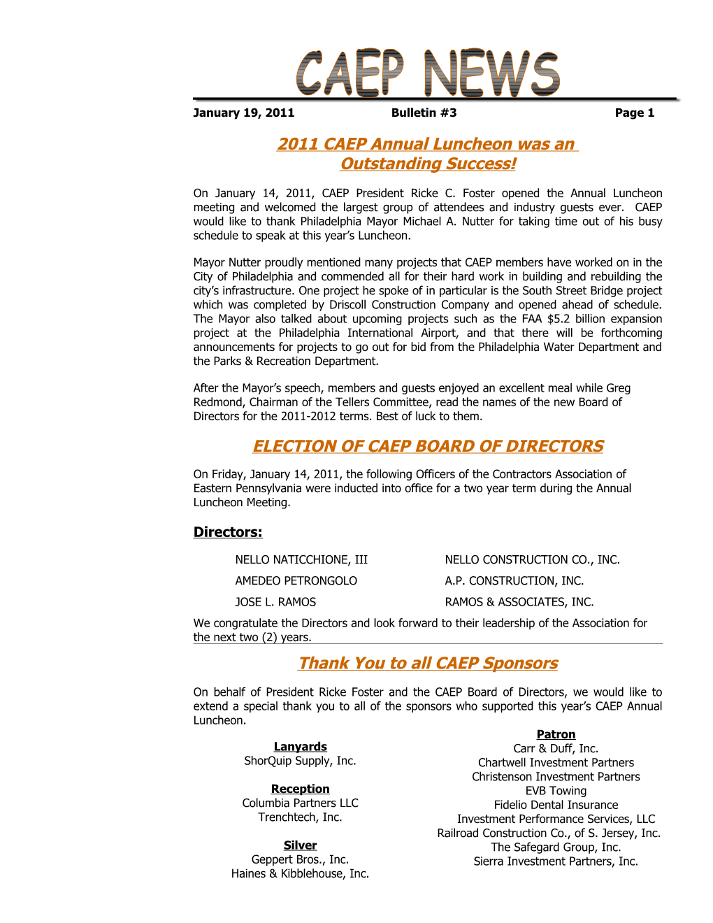 Election of Caep Board of Directors