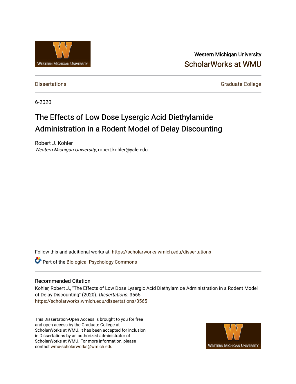 The Effects of Low Dose Lysergic Acid Diethylamide Administration in a Rodent Model of Delay Discounting