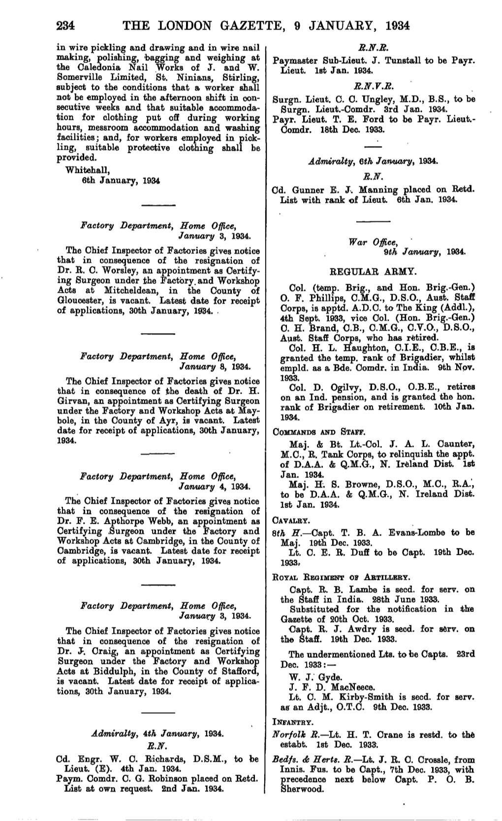 THE LONDON GAZETTE, 9 JANUARY, 1934 in Wire Pickling and Drawing and in Wire Nail R.N.R