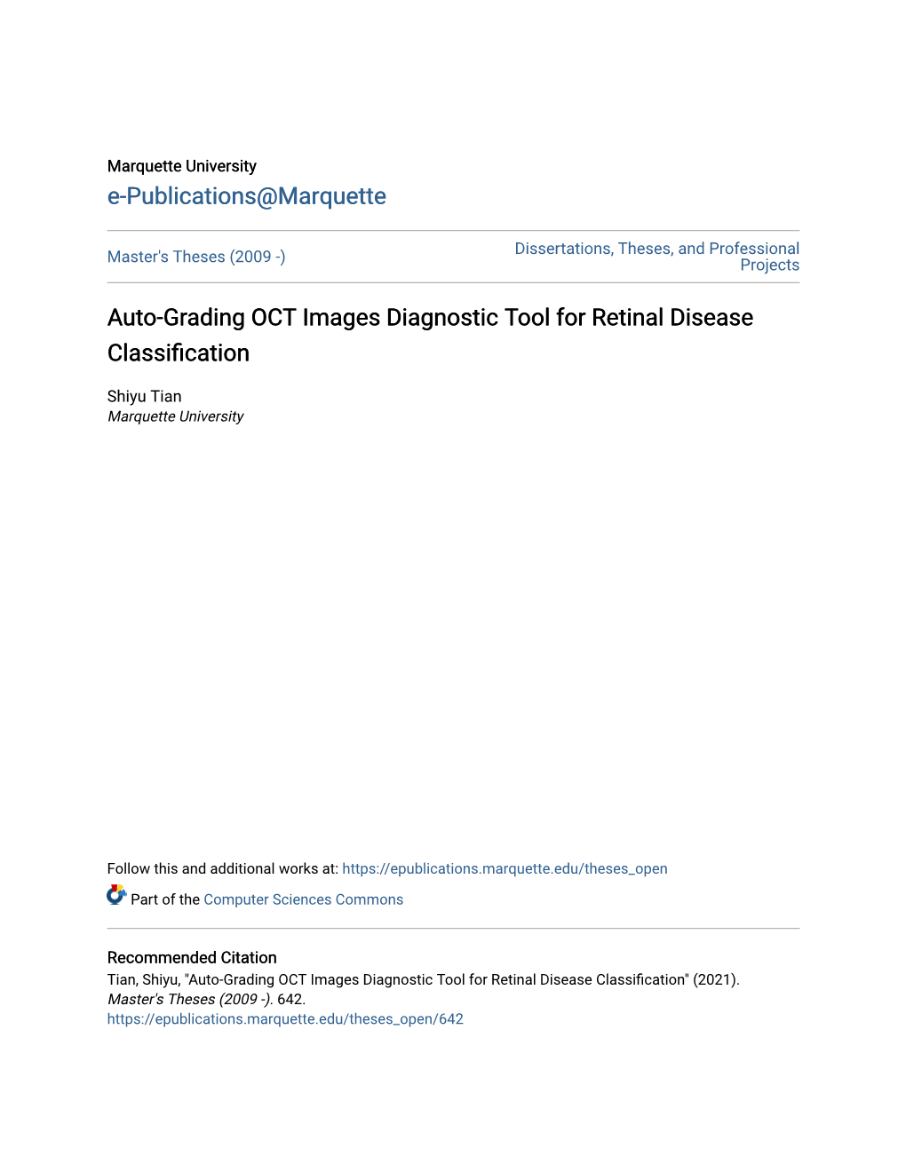 Auto-Grading OCT Images Diagnostic Tool for Retinal Disease Classification