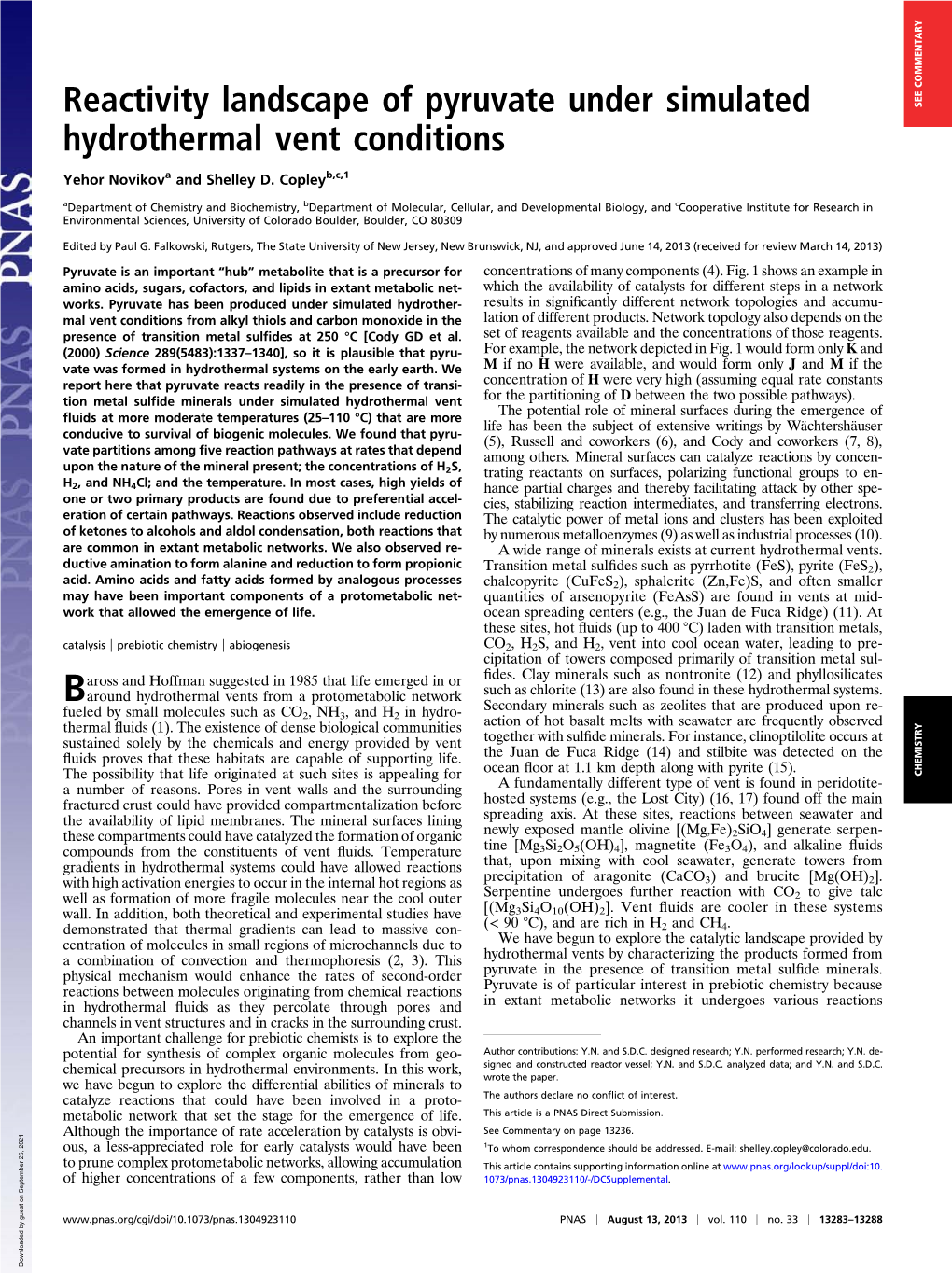 Reactivity Landscape of Pyruvate Under Simulated Hydrothermal Vent