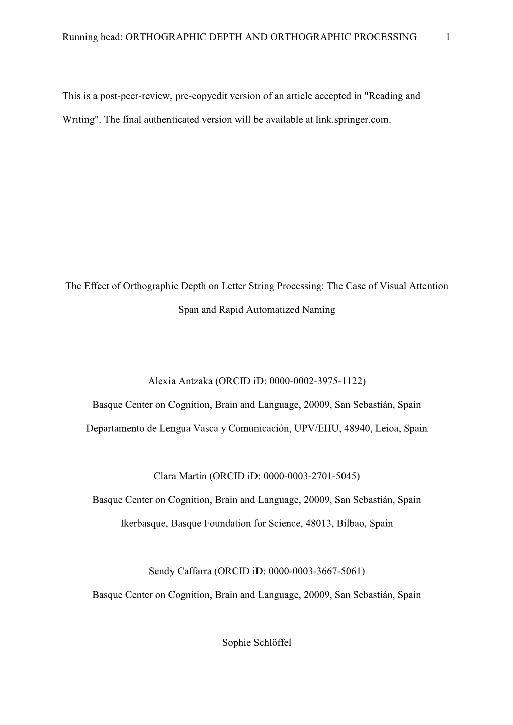 Running Head: ORTHOGRAPHIC DEPTH and ORTHOGRAPHIC PROCESSING 1