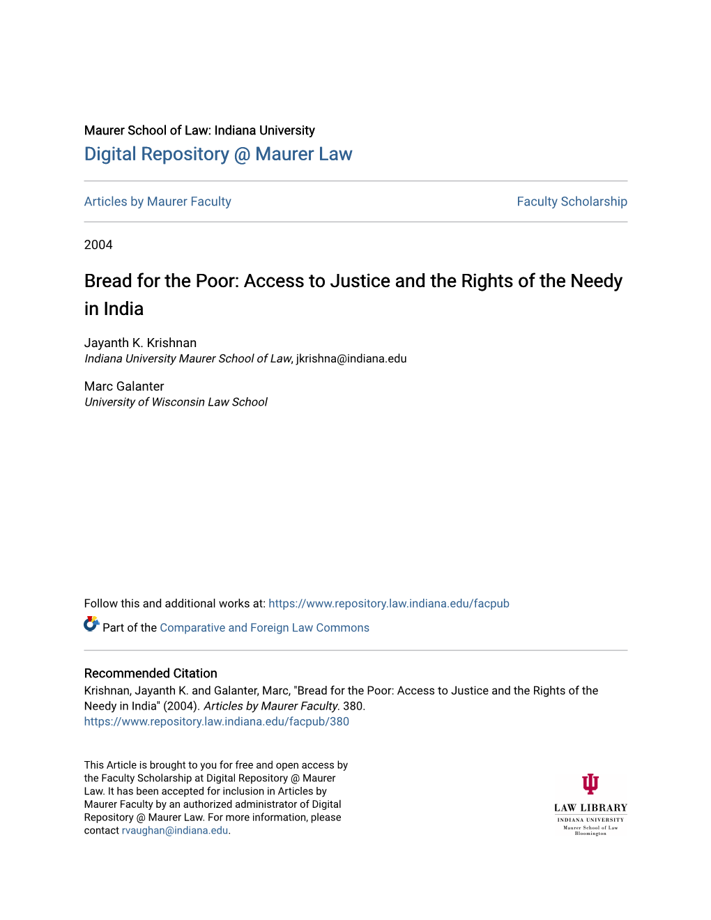 Access to Justice and the Rights of the Needy in India