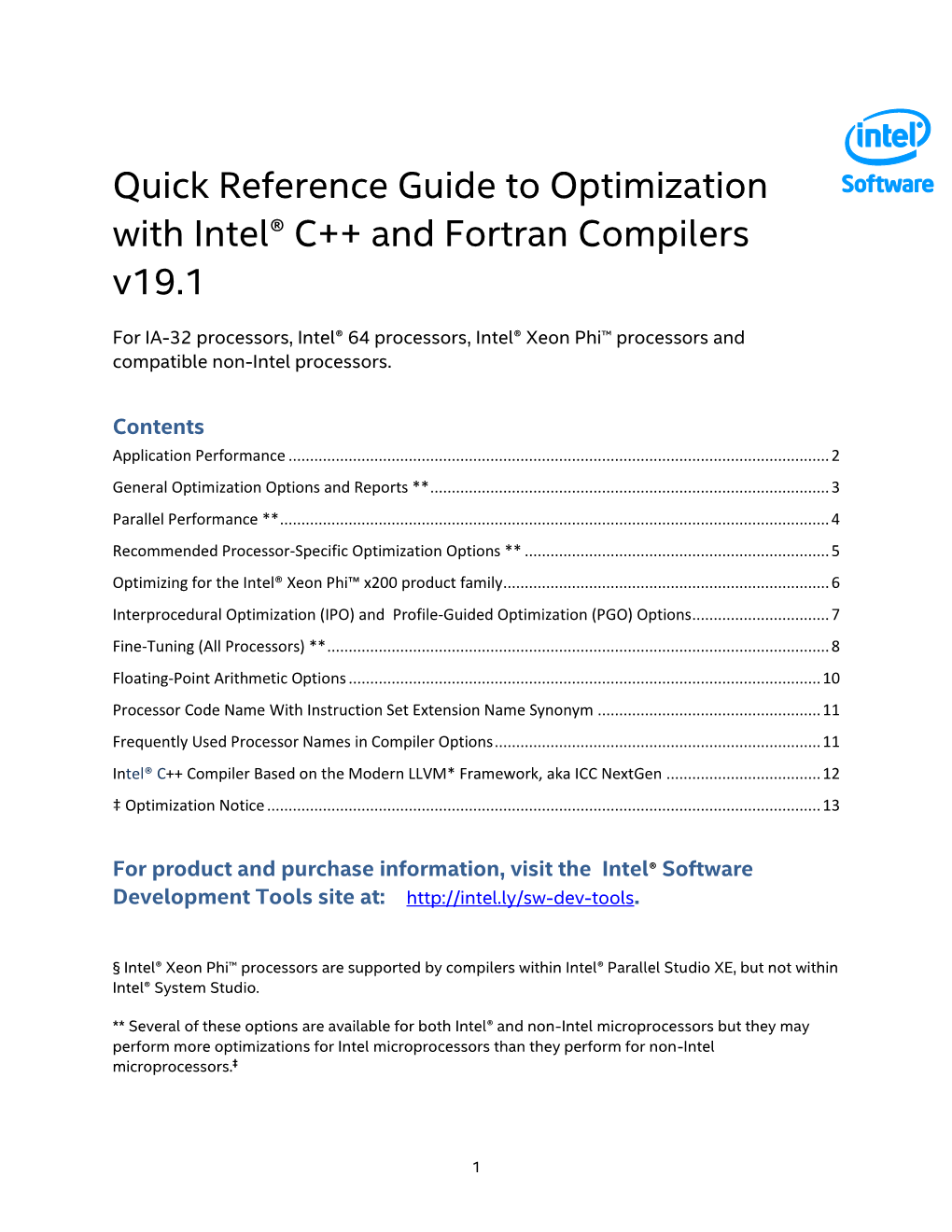 Quick-Reference Guide to Optimization with Intel® Compilers
