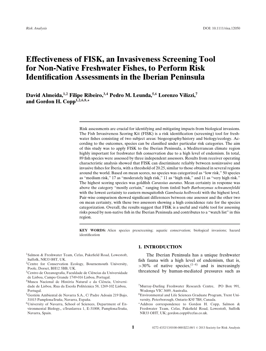 Effectiveness of FISK, an Invasiveness Screening Tool for Nonnative