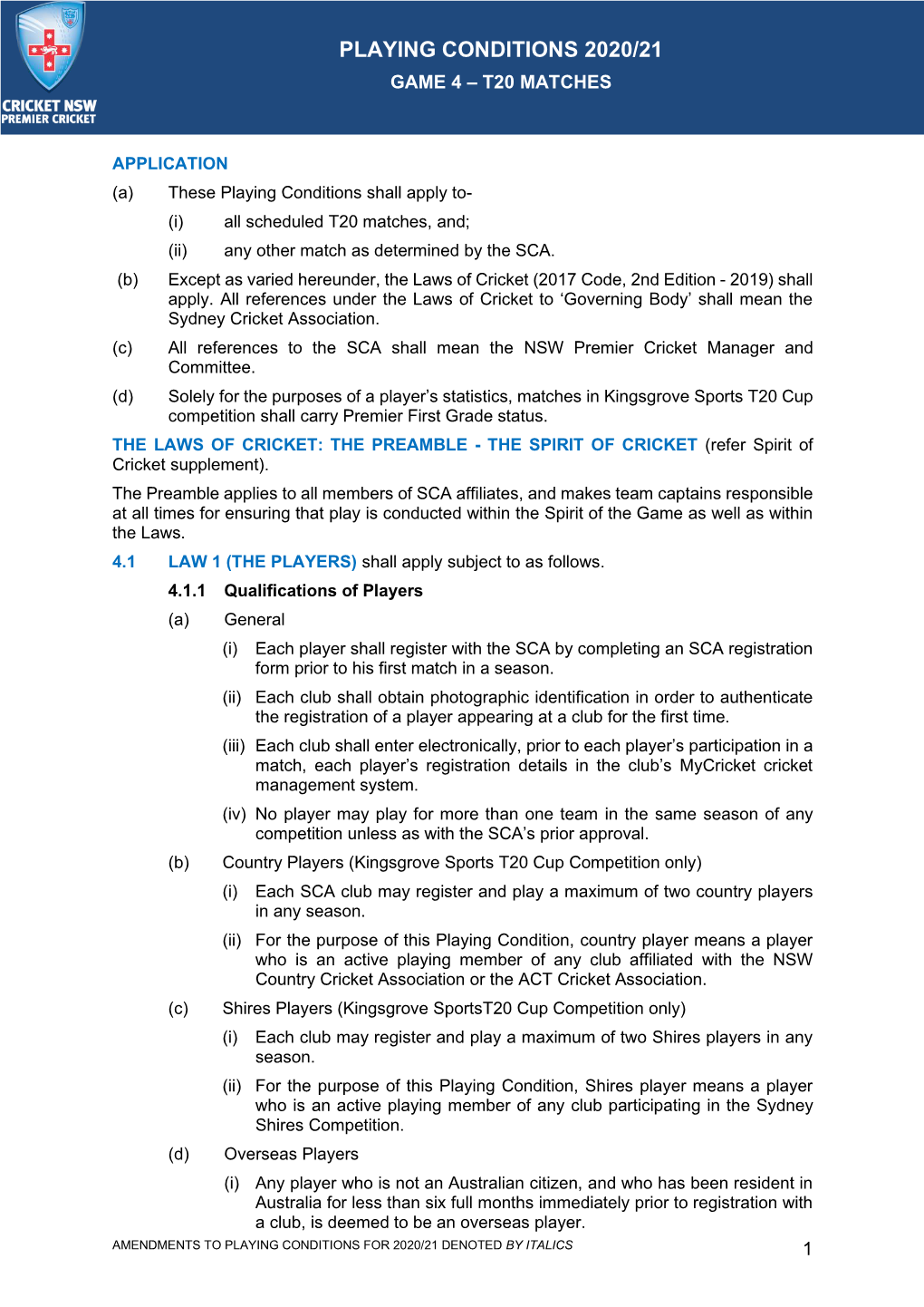 Game 4 Playing Conditions 2020-21