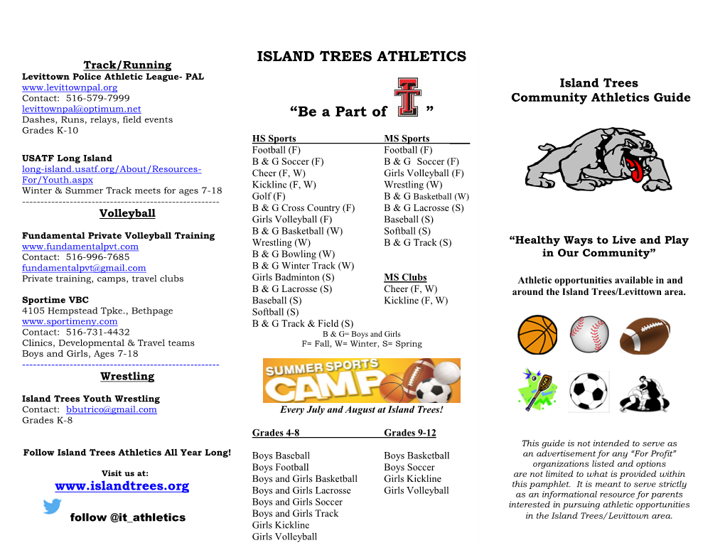 ISLAND TREES ATHLETICS “Be a Part of ”