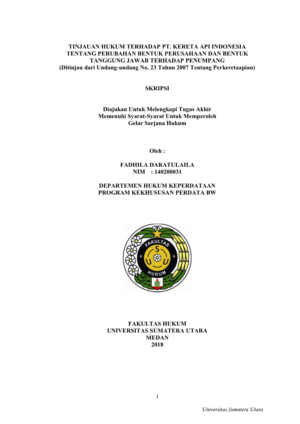 I TINJAUAN HUKUM TERHADAP PT. KERETA API INDONESIA