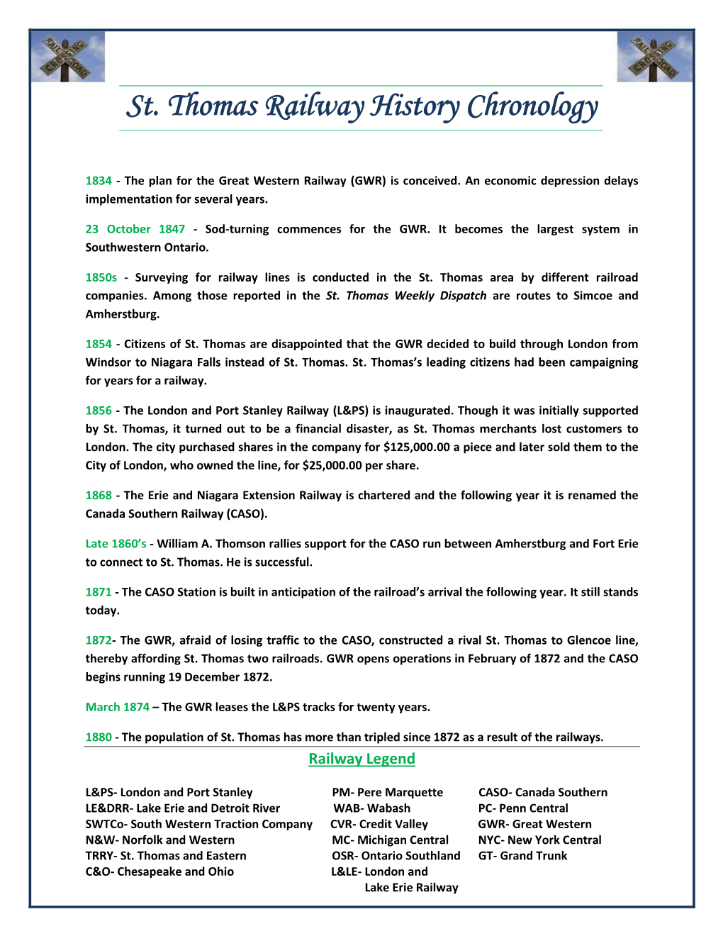 Railway History Chronology